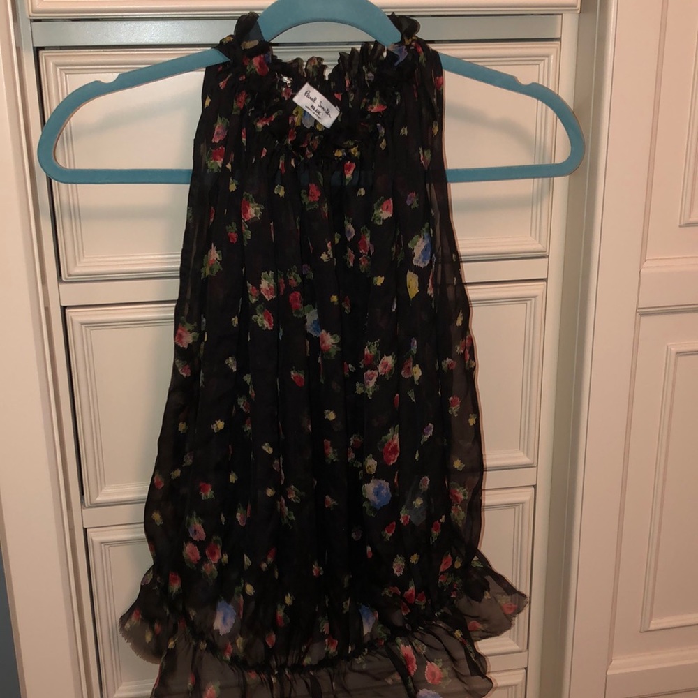 Paul Smith black floral sleeveless silk top